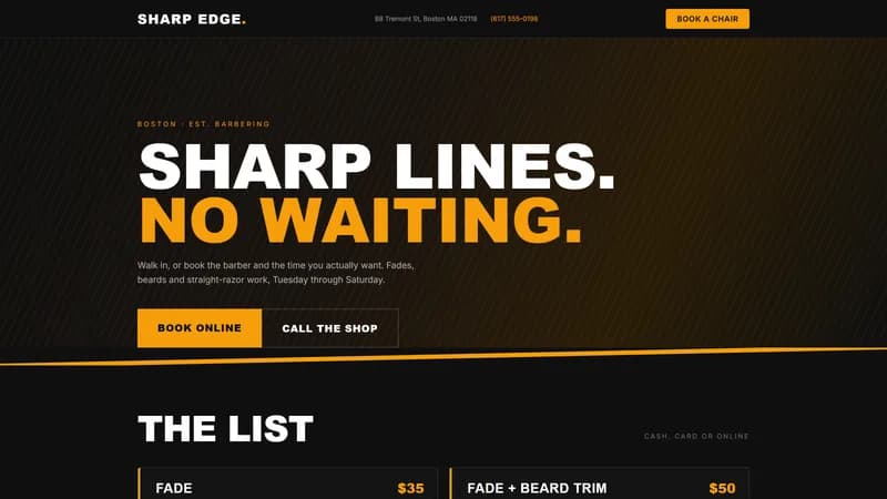 Screenshot of the Barbershop website template