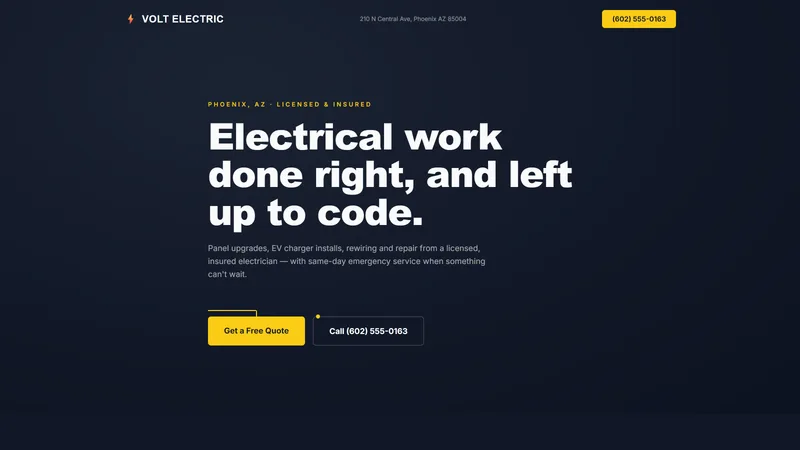Screenshot of the Electrician website template