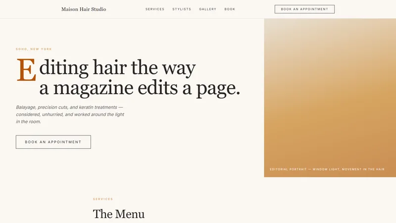 Screenshot of the Hair Salon website template