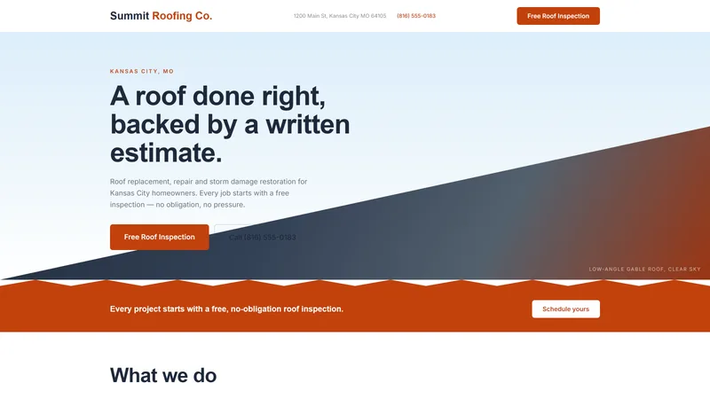 Screenshot of the Roofing website template